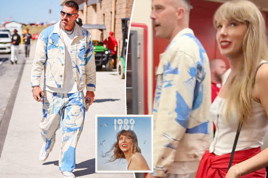 Travis Kelce wears ‘1989’-themed outfit to Chiefs game with Taylor Swift