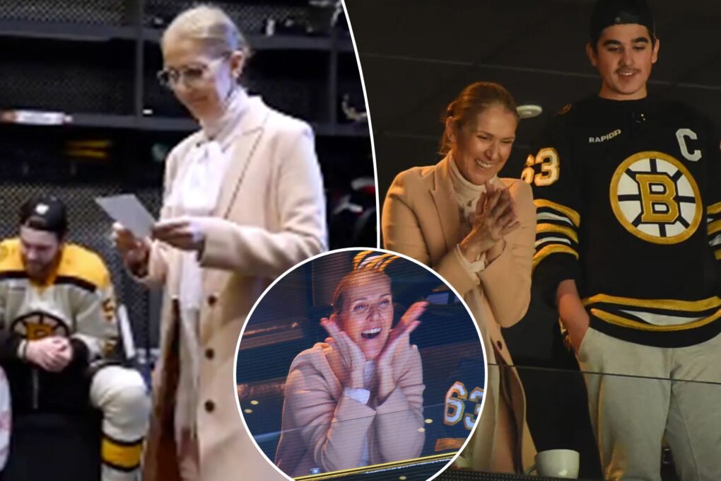 Celine Dion delivers epic Bruins lineup read in surprise appearance
