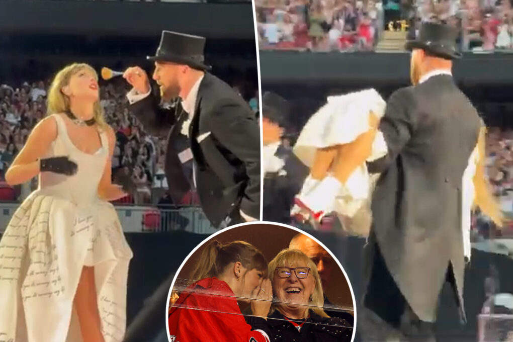 Donna Kelce shares Eras Tour clip of Travis Kelce and Taylor Swift onstage in London: ‘SOS’