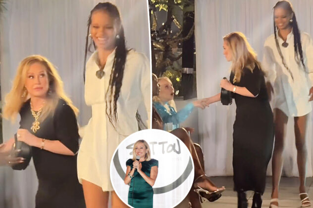 Kathy Hilton accidentally stands in middle of runway during Sutton Stracke’s fashion show